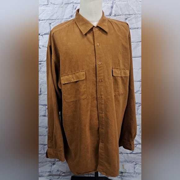 Vintage 90s George Foreman Men's Faux Suede Casual Button Down Shirt Brown 2XLT - Picture 2 of 16